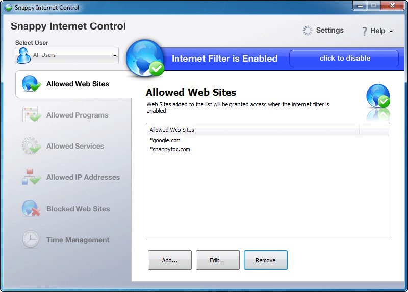 Snappy Internet Control screenshot Snappy Internet Control screenshot